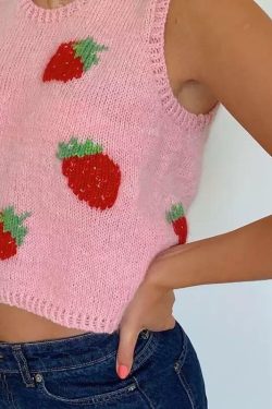 Y2K Strawberry Vest Sweater ???? - Retro 90s Grunge, Summer Y2K Outfits, Pastel Goth Fashion
