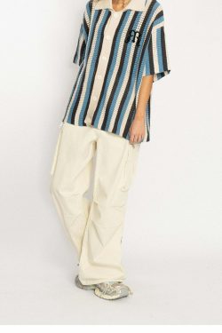 Y2K Striped Crochet Collar Shirt - Retro 90s Grunge, Summer Y2K Outfits, Pastel Goth Style