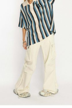 Y2K Striped Crochet Collar Shirt - Retro 90s Grunge, Summer Y2K Outfits, Pastel Goth Style