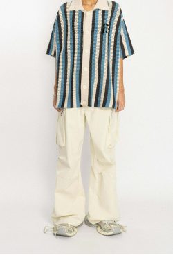 Y2K Striped Crochet Collar Shirt - Retro 90s Grunge, Summer Y2K Outfits, Pastel Goth Style