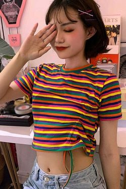 Y2K Striped Crop Top Tee - 90s Grunge, Retro Summer Outfit, Baby Tee, Y2K Fashion Essentials