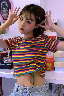 Y2K Striped Crop Top Tee - 90s Grunge, Retro Summer Outfit, Baby Tee, Y2K Fashion Essentials