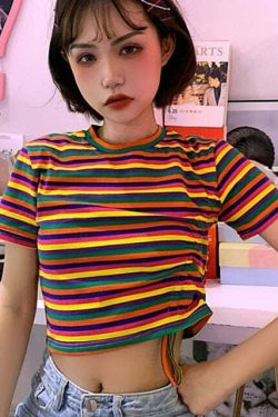 Y2K Striped Crop Top Tee - 90s Grunge, Retro Summer Outfit, Baby Tee, Y2K Fashion Essentials