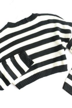 Y2K Striped Cropped Sweater - 90s Grunge, Retro Summer, Pastel Goth, Y2K Club Outfit