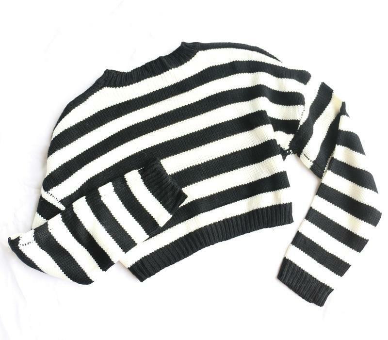 Y2K Striped Cropped Sweater - 90s Grunge, Retro Summer, Pastel Goth, Y2K Club Outfit