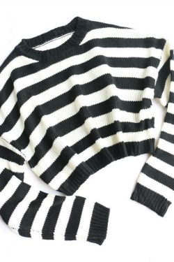 Y2K Striped Cropped Sweater - 90s Grunge, Retro Summer, Pastel Goth, Y2K Club Outfit
