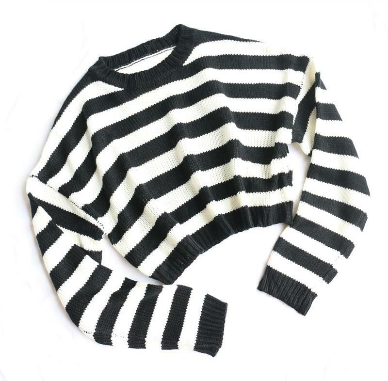 Y2K Striped Cropped Sweater - 90s Grunge, Retro Summer, Pastel Goth, Y2K Club Outfit