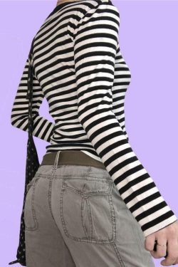 Y2K Striped Gothic Shirt - Retro 90s Grunge, Summer Y2K Outfits, Pastel Goth Fashion