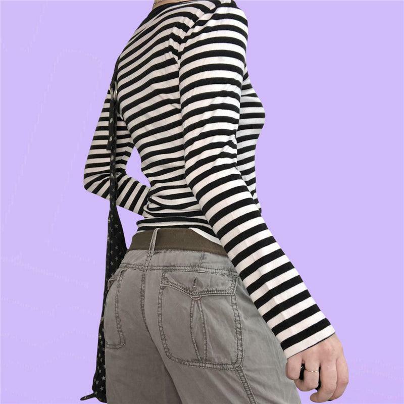 Y2K Striped Gothic Shirt - Retro 90s Grunge, Summer Y2K Outfits, Pastel Goth Fashion