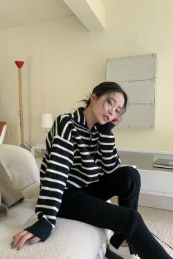 Y2K Striped High Neck Quarter Zip Knit Top - Retro 90s Grunge, Summer & Party Outfits