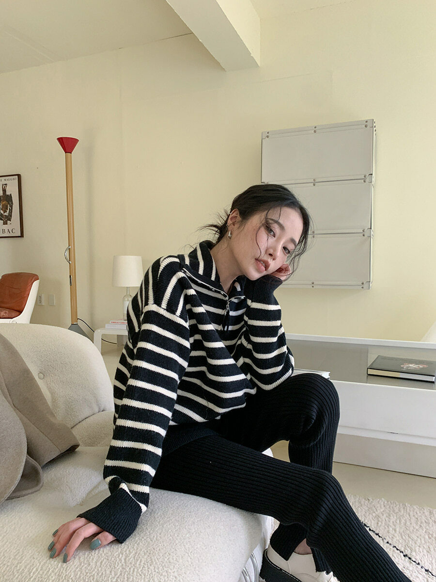 Y2K Striped High Neck Quarter Zip Knit Top - Retro 90s Grunge, Summer & Party Outfits