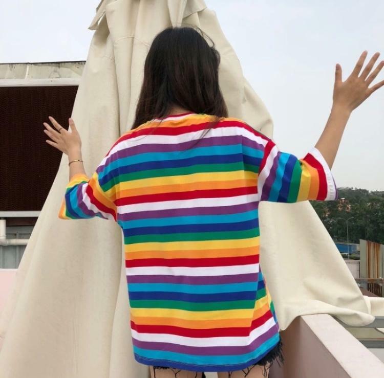 Y2K Striped Multicolour Shirt - Retro 90s Grunge, Summer Y2K Outfits, Pastel Goth Fashion