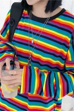 Y2K Striped Sleeved Shirt - Retro 90s Grunge, Summer Outfits, Popstar & Club Fashion