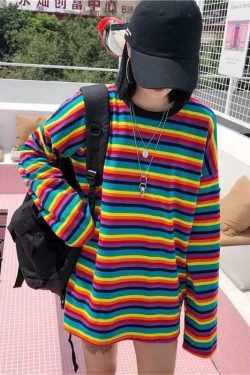 Y2K Striped Sleeved Shirt - Retro 90s Grunge, Summer Outfits, Popstar & Club Fashion