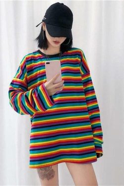 Y2K Striped Sleeved Shirt - Retro 90s Grunge, Summer Outfits, Popstar & Club Fashion