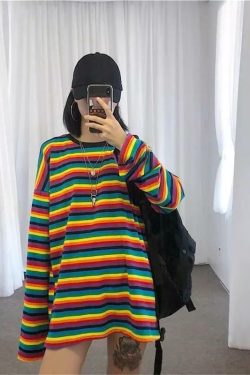 Y2K Striped Sleeved Shirt - Retro 90s Grunge, Summer Outfits, Popstar & Club Fashion