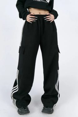 Y2K Striped Sweatpants - Retro 90s Grunge, Summer Outfits, Hip Hop Fashion, Pastel Goth Style