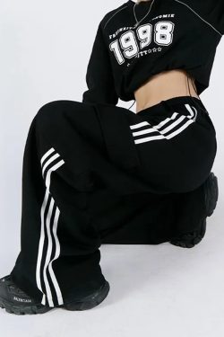 Y2K Striped Sweatpants - Retro 90s Grunge, Summer Outfits, Hip Hop Fashion, Pastel Goth Style