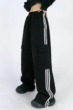 Y2K Striped Sweatpants - Retro 90s Grunge, Summer Outfits, Hip Hop Fashion, Pastel Goth Style