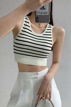Y2K Stripped Knit Top - Retro 90s Grunge, Summer Y2K Outfits, Baby Tees, Y2K Club