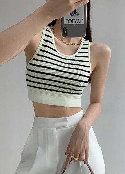 Y2K Stripped Knit Top - Retro 90s Grunge, Summer Y2K Outfits, Baby Tees, Y2K Club