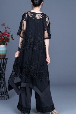 Y2K Summer Black Dress & Wide Leg Pants Suspender Skirt Set - 90s Grunge & Retro Fashion