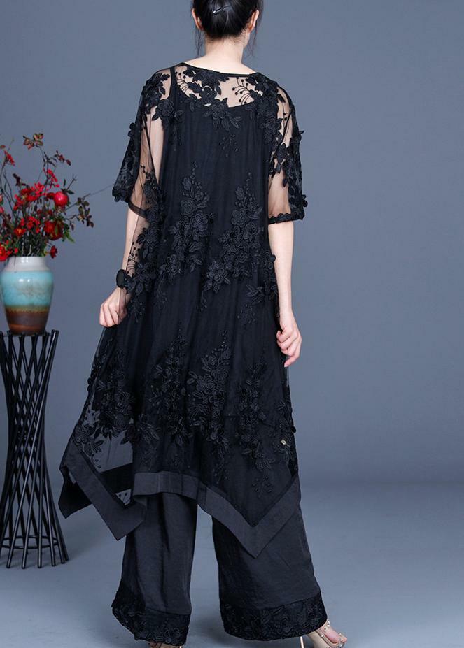 Y2K Summer Black Dress & Wide Leg Pants Suspender Skirt Set - 90s Grunge & Retro Fashion
