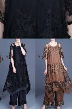 Y2K Summer Black Dress & Wide Leg Pants Suspender Skirt Set - 90s Grunge & Retro Fashion