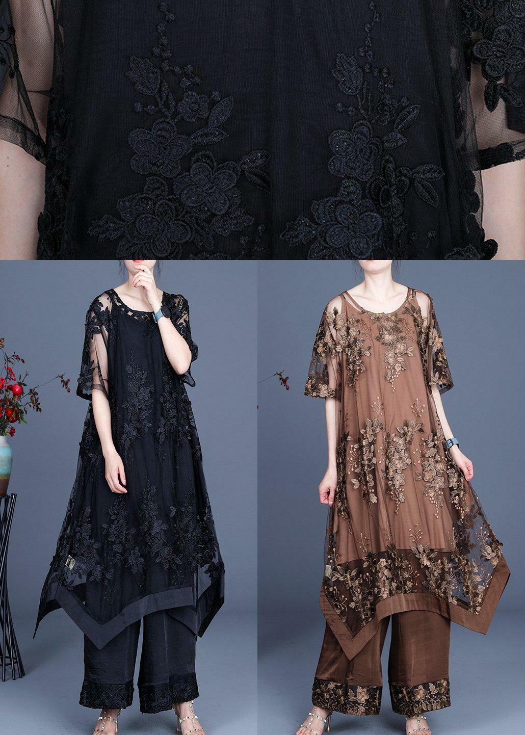 Y2K Summer Black Dress & Wide Leg Pants Suspender Skirt Set - 90s Grunge & Retro Fashion