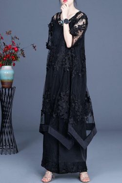 Y2K Summer Black Dress & Wide Leg Pants Suspender Skirt Set - 90s Grunge & Retro Fashion