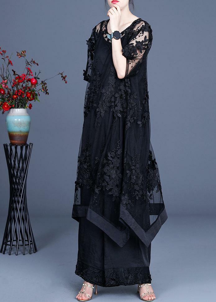 Y2K Summer Black Dress & Wide Leg Pants Suspender Skirt Set - 90s Grunge & Retro Fashion