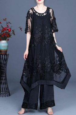 Y2K Summer Black Dress & Wide Leg Pants Suspender Skirt Set - 90s Grunge & Retro Fashion
