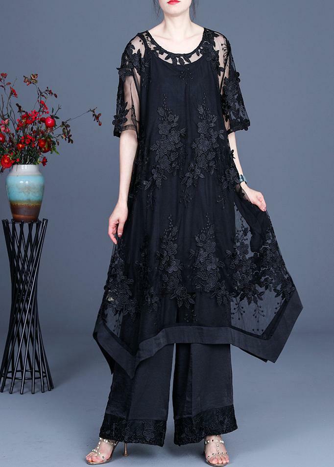 Y2K Summer Black Dress & Wide Leg Pants Suspender Skirt Set - 90s Grunge & Retro Fashion