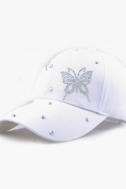 Y2K Summer Butterfly Cap - 90s Grunge, Retro, Pastel Goth, Y2K Party & Club Outfits