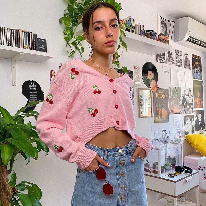 Y2K Summer Cherry Sweater - 90s Grunge, Retro Y2K Fashion, Pastel Goth, Y2K Party Outfit
