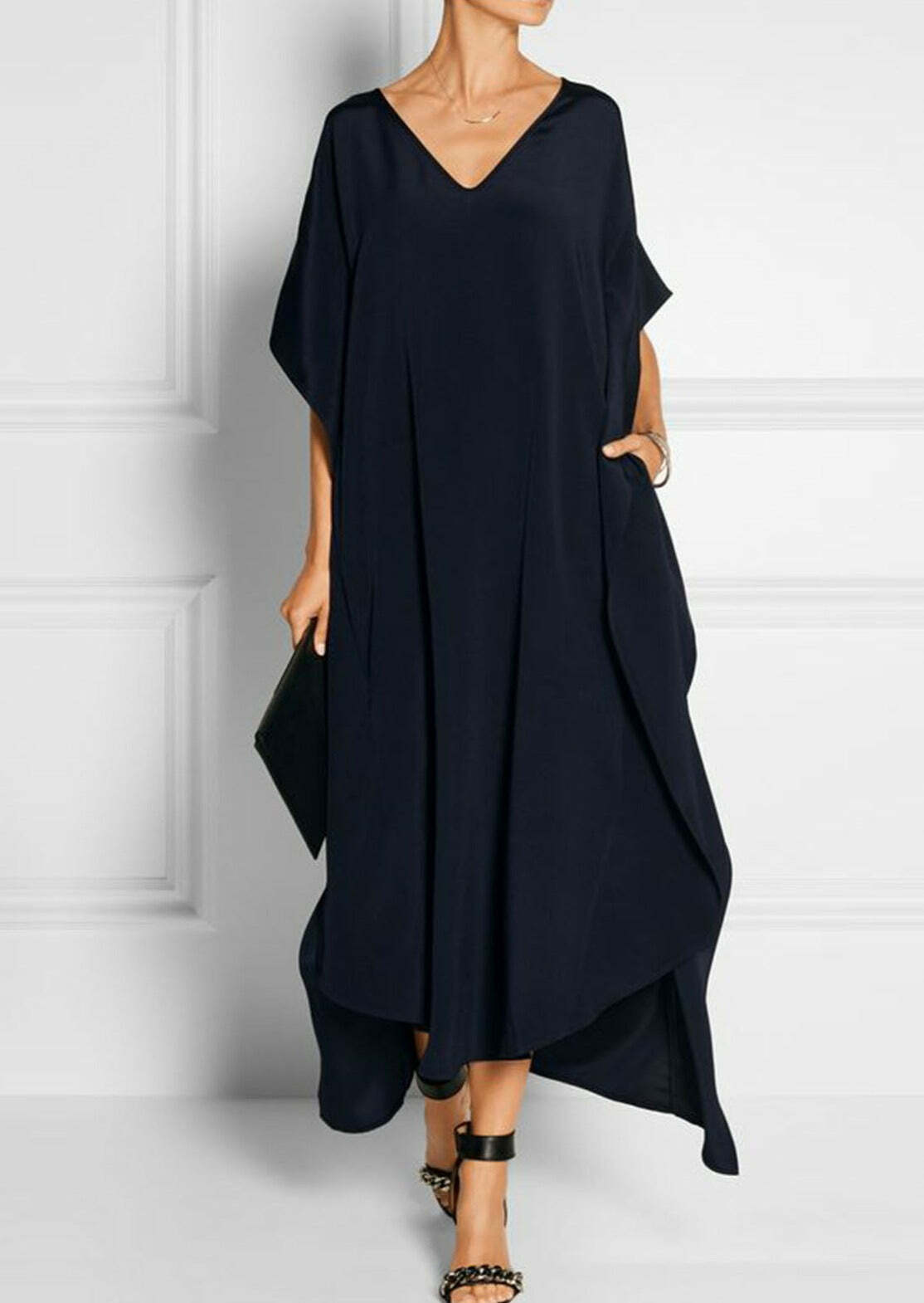 Y2K Summer Elegant Black V Neck Maxi Dress - 90s Grunge Short Sleeve Retro Party Outfit