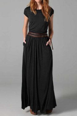 Y2K Summer Elegant Solid Color Crew Neck Dress - 90s Grunge, Retro, Pastel Goth, Y2K Fashion
