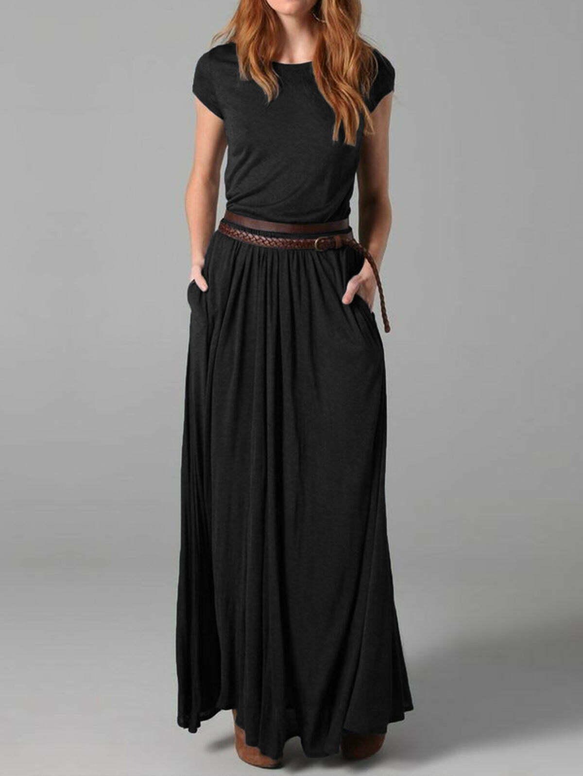 Y2K Summer Elegant Solid Color Crew Neck Dress - 90s Grunge, Retro, Pastel Goth, Y2K Fashion