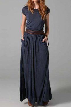 Y2K Summer Elegant Solid Color Crew Neck Dress - 90s Grunge, Retro, Pastel Goth, Y2K Fashion