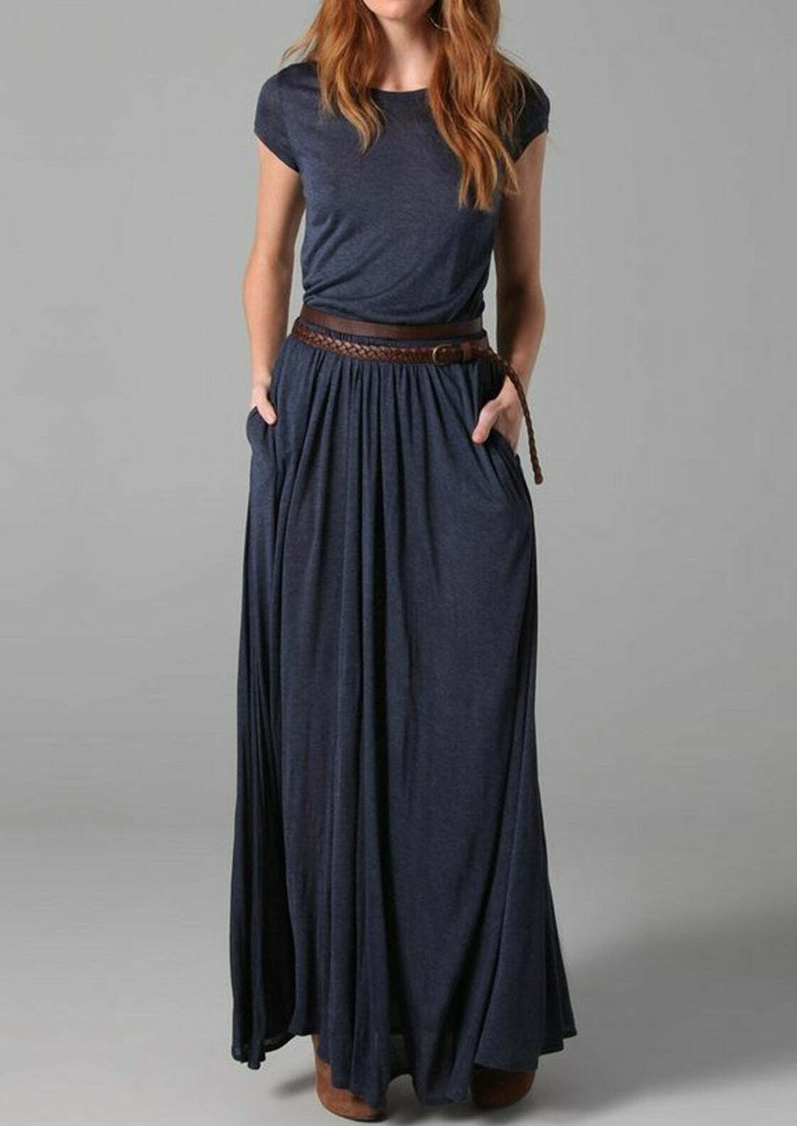 Y2K Summer Elegant Solid Color Crew Neck Dress - 90s Grunge, Retro, Pastel Goth, Y2K Fashion