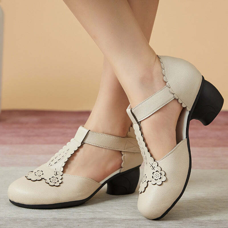Y2K Summer Floral Leather Velcro Sandals - Retro 90s Grunge, Pastel Goth, and Popstar Vibes