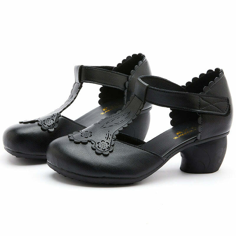 Y2K Summer Floral Leather Velcro Sandals - Retro 90s Grunge, Pastel Goth, and Popstar Vibes