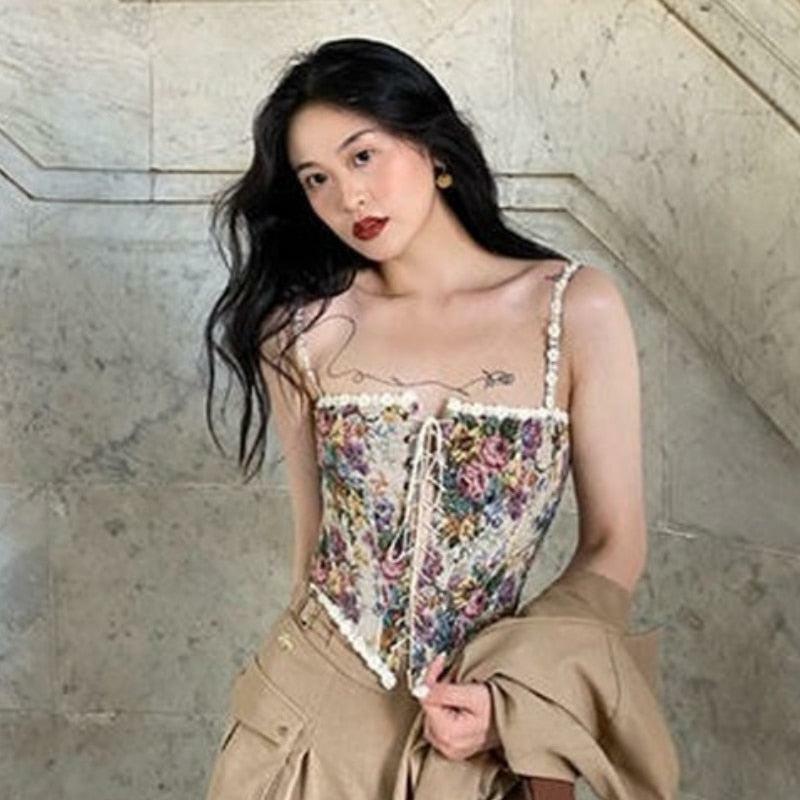 Y2K Summer Grunge Corset Top - 90s Retro Fashion, Gothic Y2K, Pastel Goth, Y2K Party Outfit