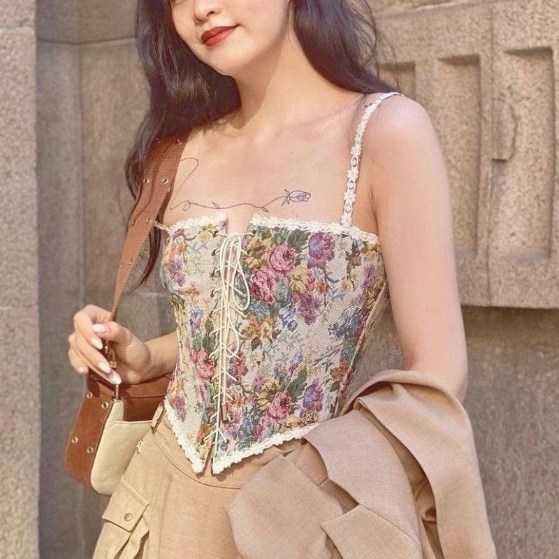 Y2K Summer Grunge Corset Top - 90s Retro Fashion, Gothic Y2K, Pastel Goth, Y2K Party Outfit