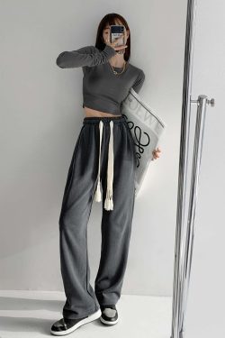 Y2K Summer Grunge Drawstring Mopping Pants - Retro 90s Fashion, Y2K Outfits, Pastel Goth Style