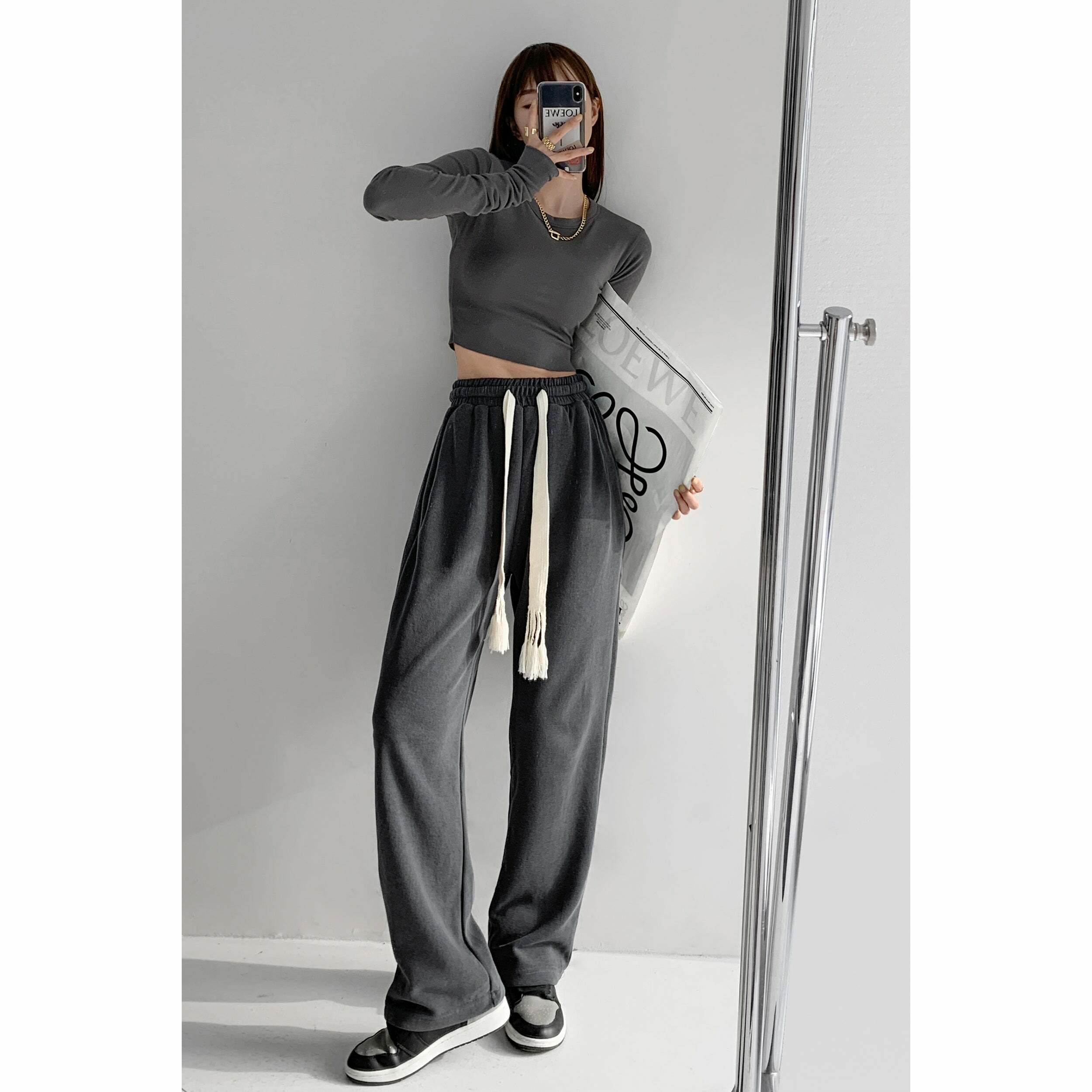 Y2K Summer Grunge Drawstring Mopping Pants - Retro 90s Fashion, Y2K Outfits, Pastel Goth Style