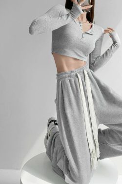Y2K Summer Grunge Drawstring Mopping Pants - Retro 90s Fashion, Y2K Outfits, Pastel Goth Style