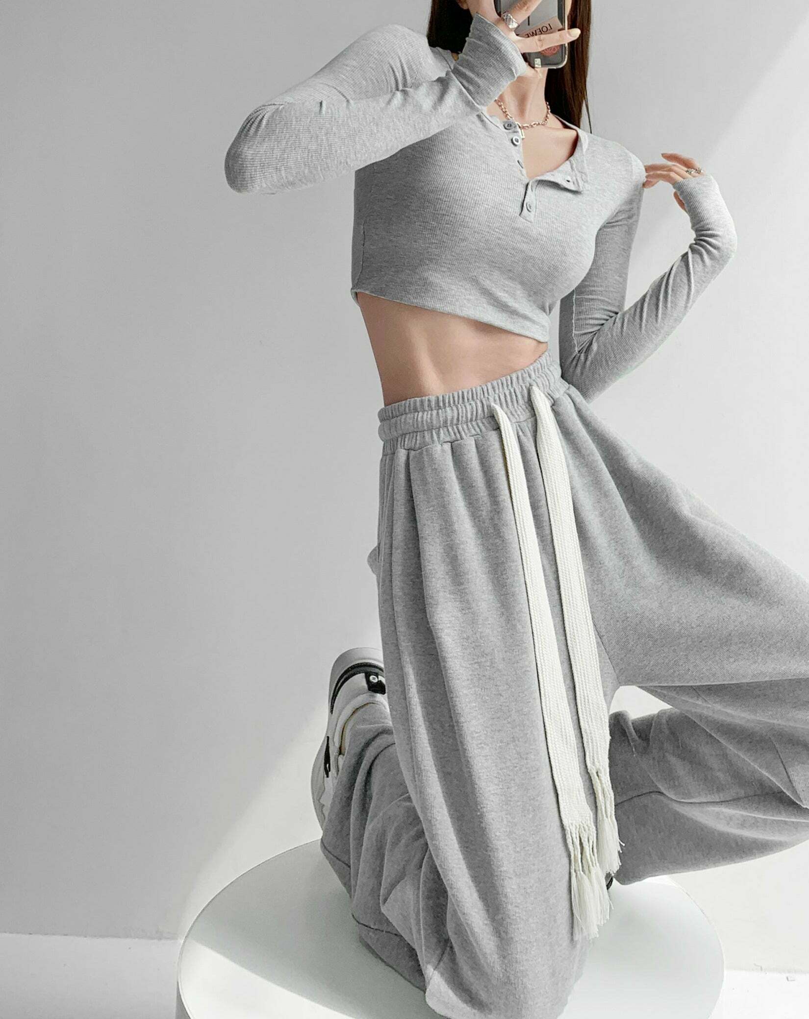 Y2K Summer Grunge Drawstring Mopping Pants - Retro 90s Fashion, Y2K Outfits, Pastel Goth Style