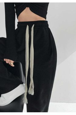 Y2K Summer Grunge Drawstring Mopping Pants - Retro 90s Fashion, Y2K Outfits, Pastel Goth Style