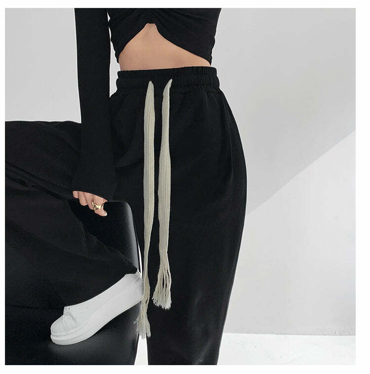 Y2K Summer Grunge Drawstring Mopping Pants - Retro 90s Fashion, Y2K Outfits, Pastel Goth Style